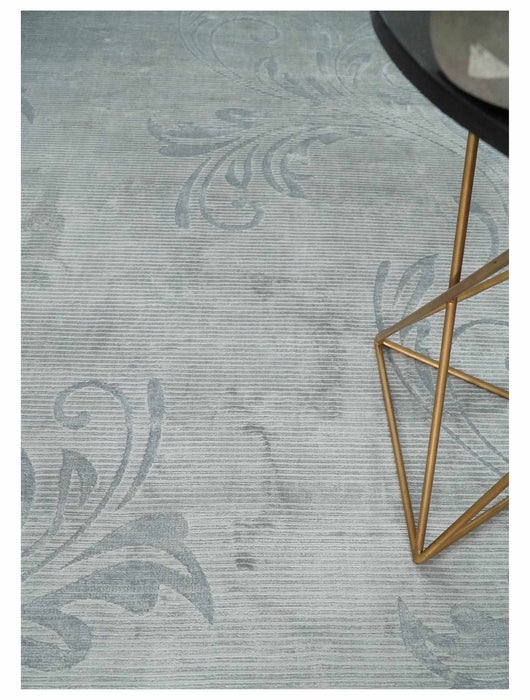 5x8 Hand Woven Silver and Gray Modern Floral Art Silk Rug