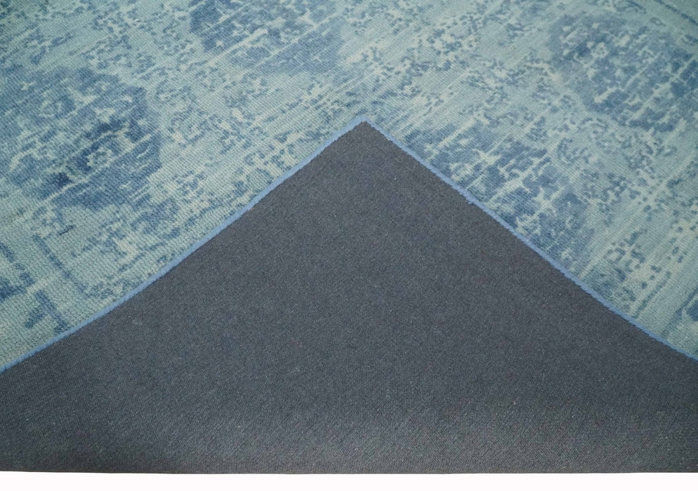 5x8 Ivory and Blue Traditional Ikat design Hand Tufted Wool Area Rug
