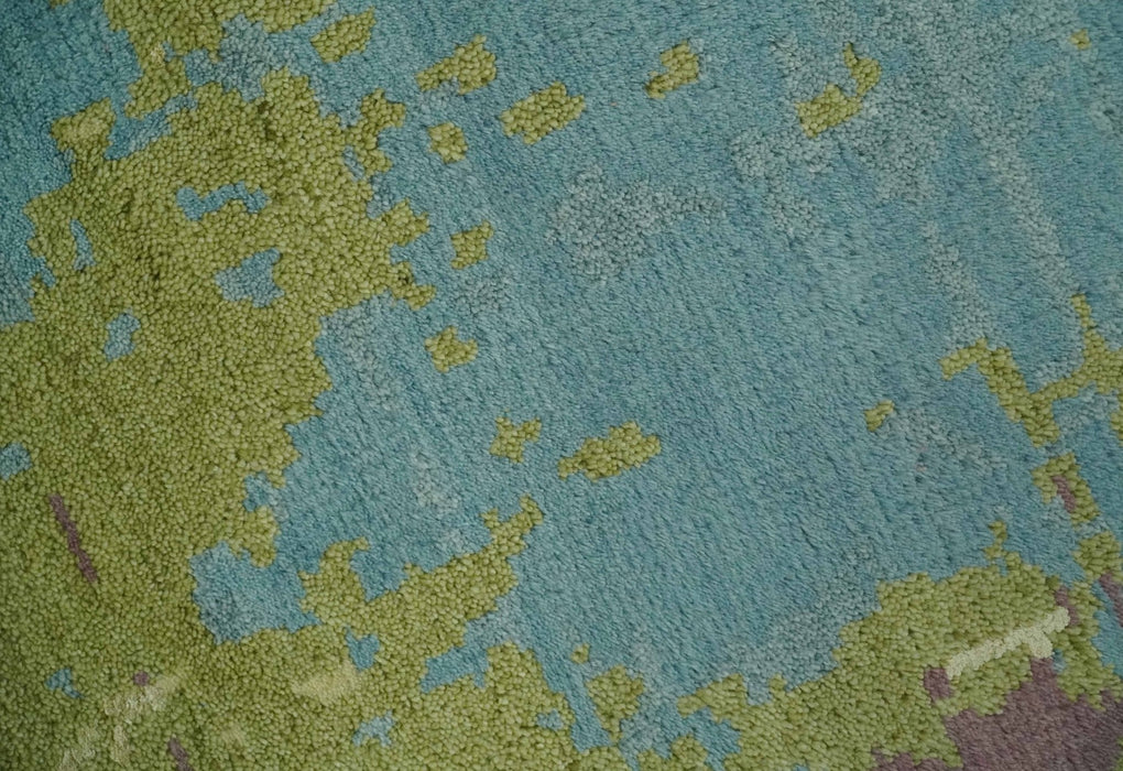5x8 Modern Abstract Aqua, Olive and Brown Hand Knotted wool Area Rug
