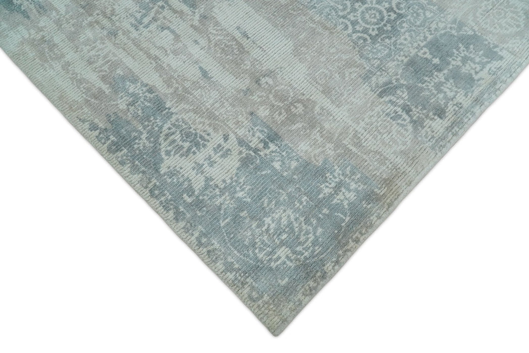 5.8x7.9 Modern Abstract Blue and Brown Hand Loom Wool Rug