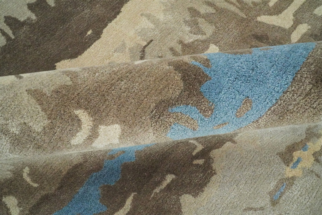 5x8 Modern Abstract Handmade Brown and Blue fine Wool art silk  Area Rug