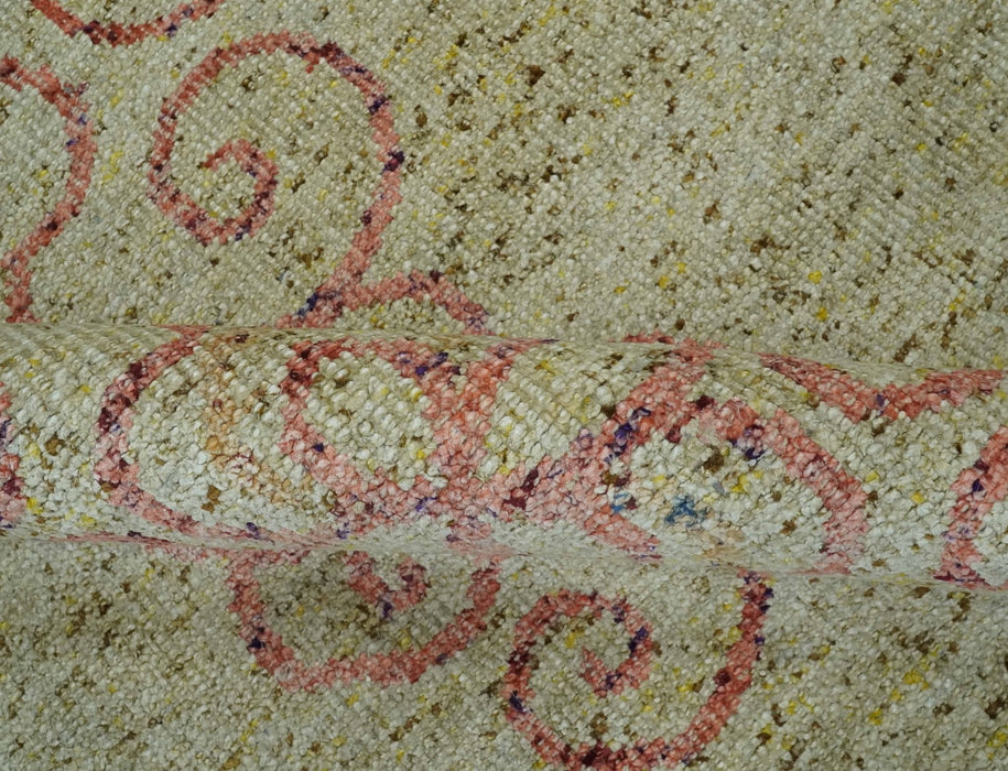 5x8 Olive, Silver and dark Peach Hand Knotted Traditional Floral wool area Rug