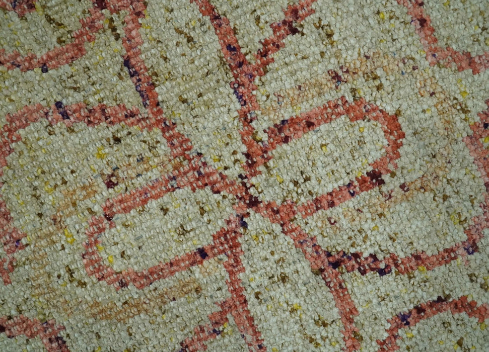 5x8 Olive, Silver and dark Peach Hand Knotted Traditional Floral wool area Rug