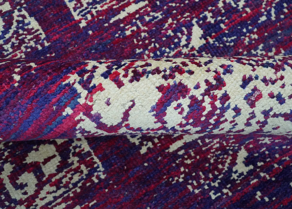 5x8 Purple, Maroon and Ivory Traditional Large Ikat Design Hand Knotted wool Area Rug