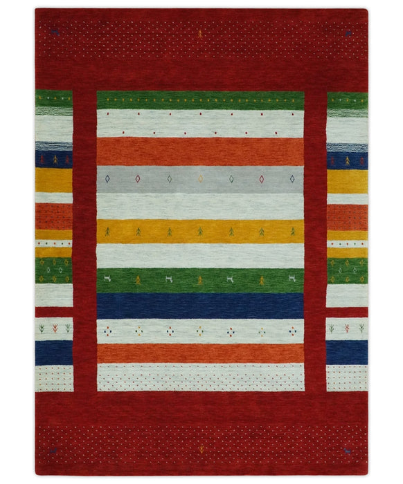 5x8 Multicolor Striped Wool Hand Woven Southwestern Lori Gabbeh Rug