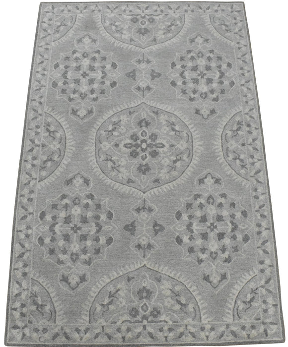 Traditional Silver and Gray Hand Tufted 5x8 Wool Area Rug