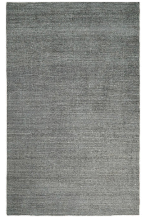 Modern Solid Gray Hand Woven 5x8 Wool and Viscose Rug