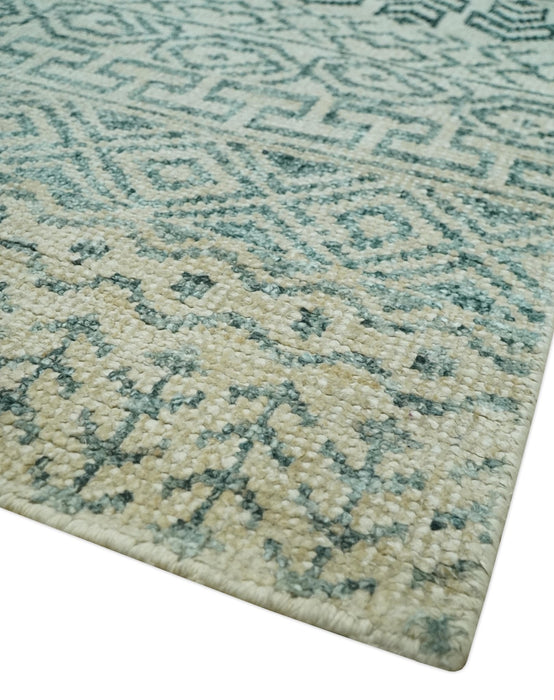 5x8 Teal and Silver Hand Knotted Southwestern Tribal Trellis wool Area Rug