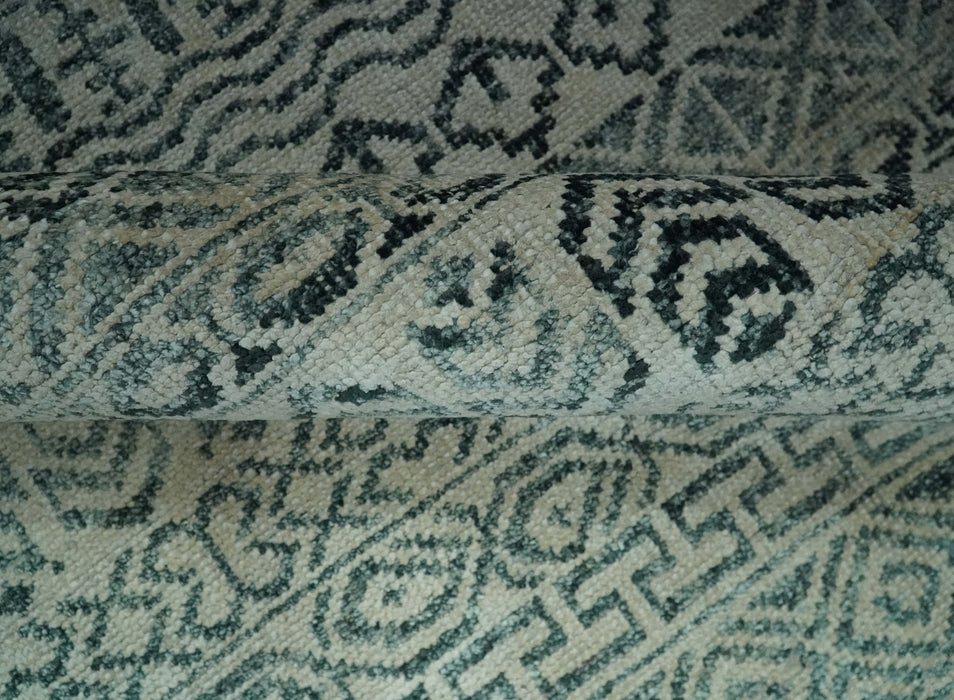 5x8 Teal and Silver Hand Knotted Southwestern Tribal Trellis wool Area Rug