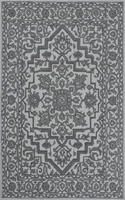5x8 Silver and Charcoal Traditional Design Wool Area Rug