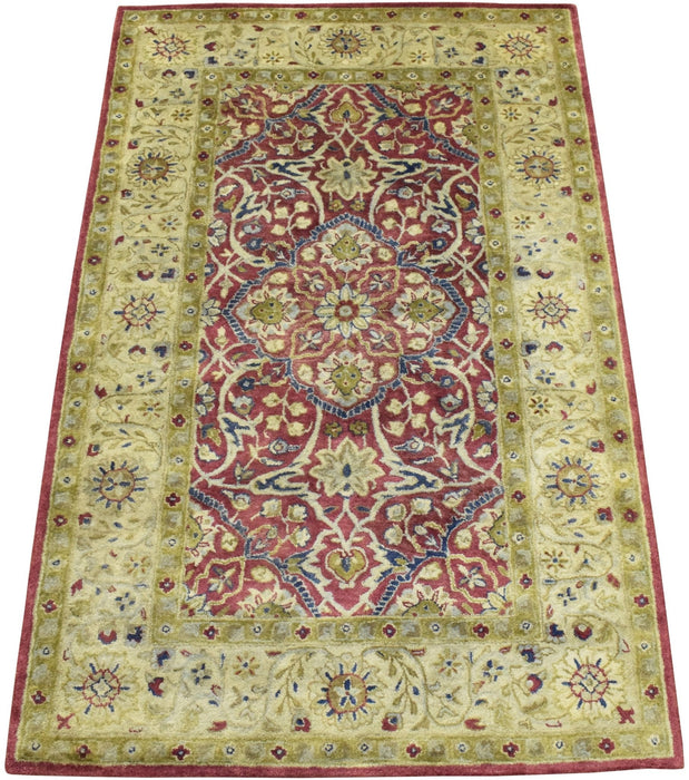 5x8 Red and Camel Handmade Classic Vintage Wool Area Rug