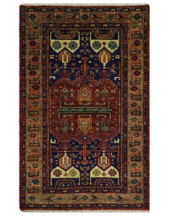 Wool Traditional Antique Style Wool Red and Blue Area Rug