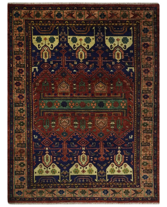 Wool Traditional Antique Style Wool Red and Blue Area Rug