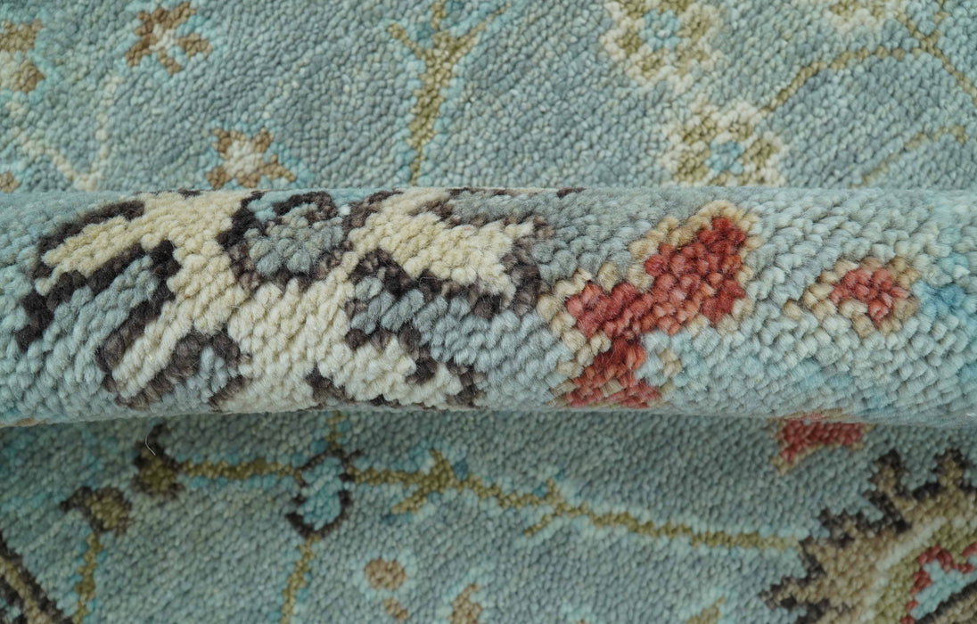 Custom Made Blue Modern Oushak Hand Knotted Wool Rug