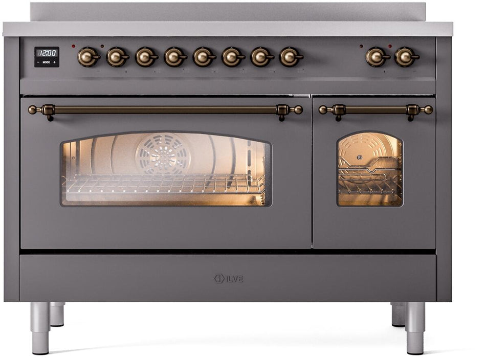 ILVE Nostalgie II 48" Induction Range with Element Stove and Electric Oven in Matte Graphite with Bronze Trim, UPI486NMPMGB