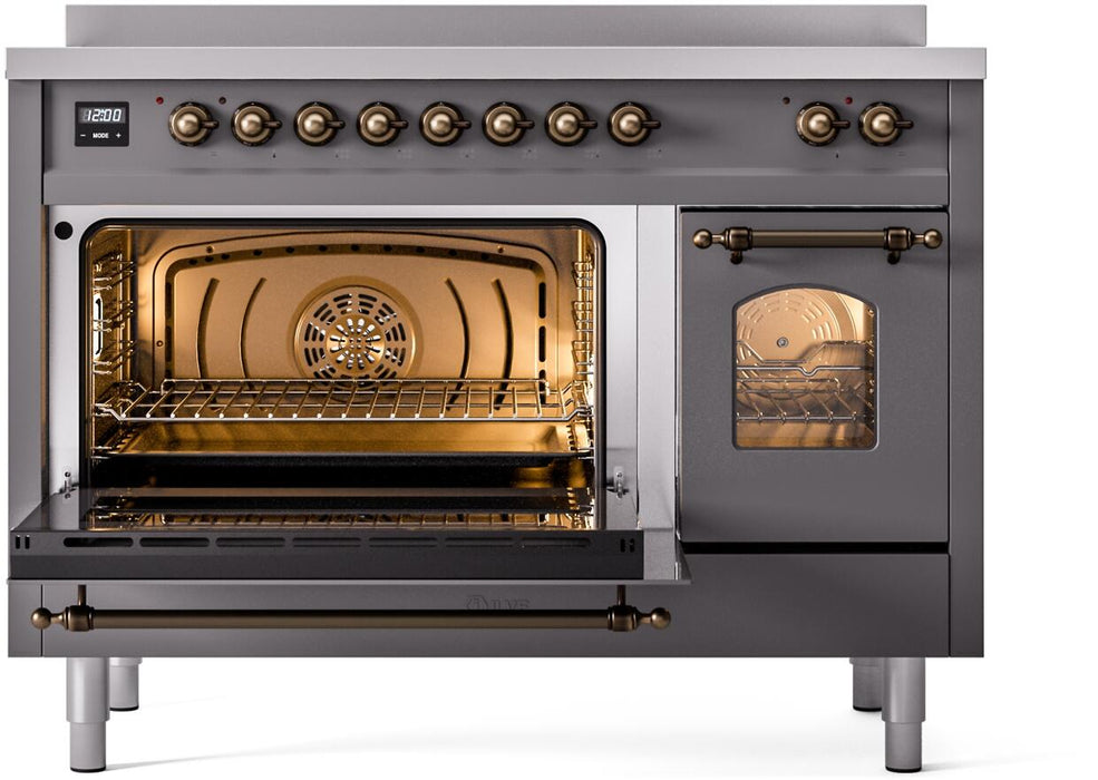 ILVE Nostalgie II 48" Induction Range with Element Stove and Electric Oven in Matte Graphite with Bronze Trim, UPI486NMPMGB