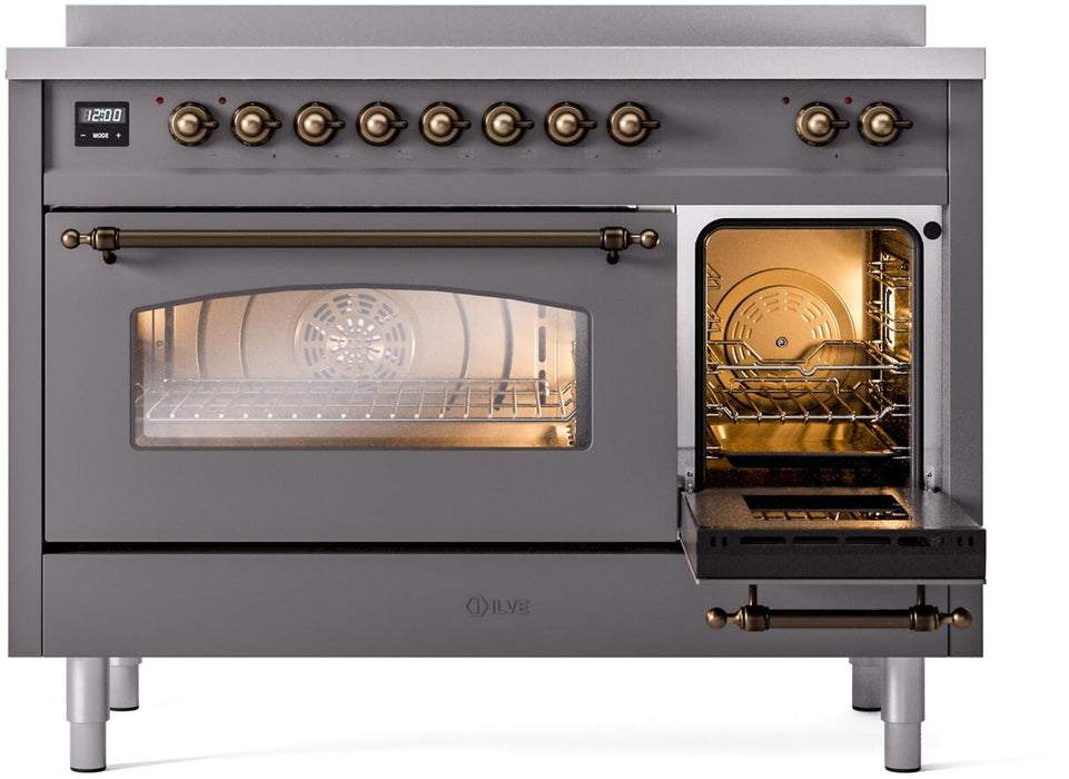 ILVE Nostalgie II 48" Induction Range with Element Stove and Electric Oven in Matte Graphite with Bronze Trim, UPI486NMPMGB