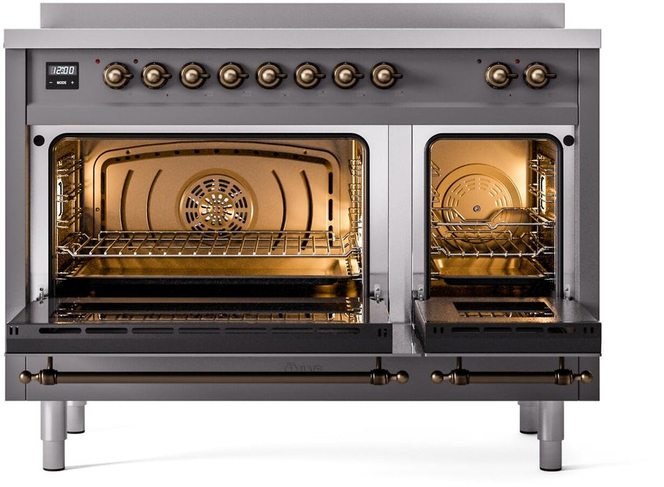 ILVE Nostalgie II 48" Induction Range with Element Stove and Electric Oven in Matte Graphite with Bronze Trim, UPI486NMPMGB