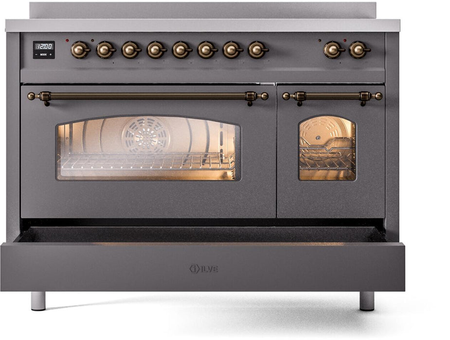 ILVE Nostalgie II 48" Induction Range with Element Stove and Electric Oven in Matte Graphite with Bronze Trim, UPI486NMPMGB