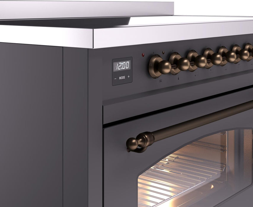 ILVE Nostalgie II 48" Induction Range with Element Stove and Electric Oven in Matte Graphite with Bronze Trim, UPI486NMPMGB