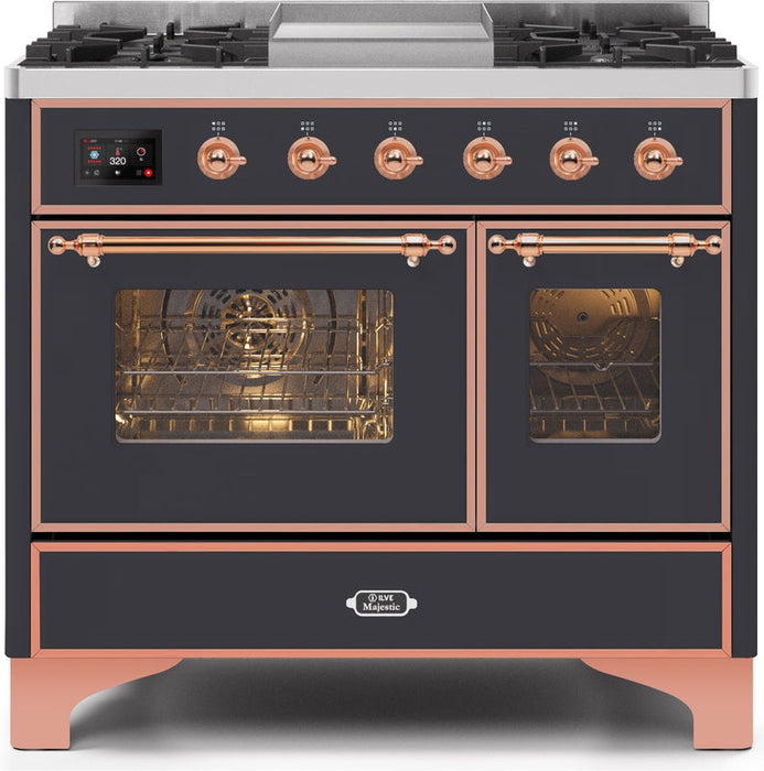 ILVE Majestic II 40" Dual Fuel Propane Gas Range in Matte Graphite with Copper Trim, UMD10FDNS3MGPLP