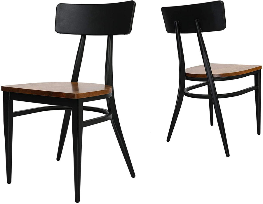 Set of 2 Kitchen Dining Chairs Wood Seat with Simple Back Metal Legs, π Back, Black