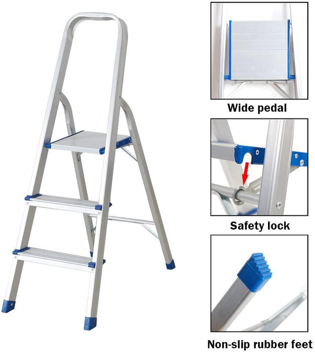 3 Step Ultra Lightweight Step Ladder 220lbs Capacity Aluminum Folding Stool Home Kitchen