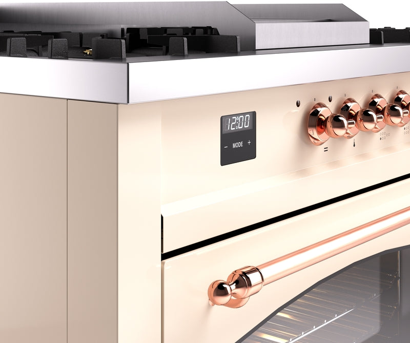 ILVE Nostalgie II 60" Dual Fuel Natural Gas Range in Antique White with Copper Trim, UP60FSNMPAWP