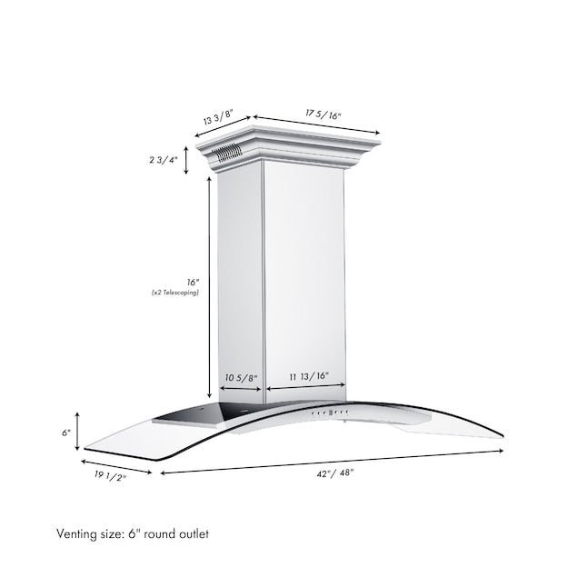 ZLINE 48" CrownSound Ducted Vent Wall Mount Range Hood in Stainless Steel with Built-in Bluetooth Speakers, KN4CRN-BT-48