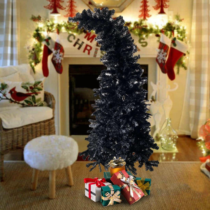 6.9ft Black Bendable Santa Hat Style Artificial Christmas Tree Xmas Halloween Tree, 1050 Branch Tips