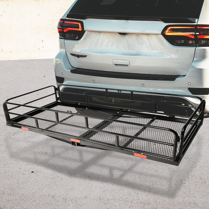 60"x 24"x 14" Hitch Mount Steel Cargo Carrier Basket Folding Cargo Rack with 2" Receiver, Black