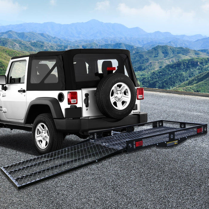 48.8"x 27.8" Hitch Mount Cargo Carrier Trailer Utility Basket with 42" Folding Wheelchair Ramp, Black