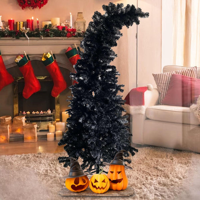 6.9ft Black Bendable Santa Hat Style Artificial Christmas Tree Xmas Halloween Tree, 1050 Branch Tips