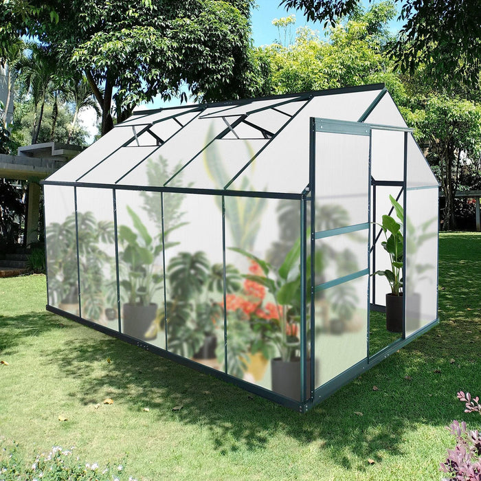 10x6 ft Walk-in Outdoor Greenhouse with Sliding Door, Vent Window, Rain Gutter