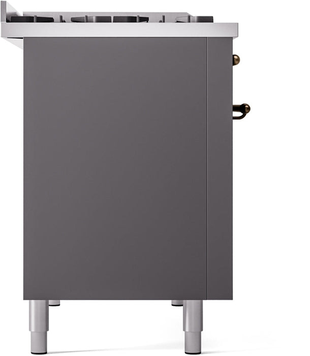 ILVE Nostalgie II 48" Dual Fuel Propane Gas Range in Matte Graphite with Bronze Trim, UP48FNMPMGBLP