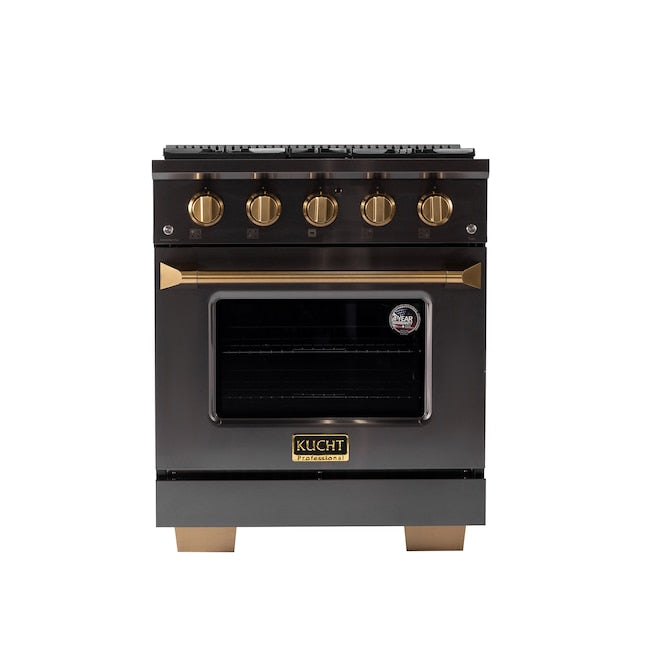 Kucht Gemstone Professional 30" 4.2 cu. ft. Natural Gas Range in Titanium Stainless Steel with Gold Accents, KEG303