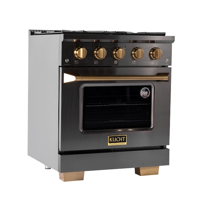 Kucht Gemstone Professional 30" 4.2 cu. ft. Natural Gas Range in Titanium Stainless Steel with Gold Accents, KEG303