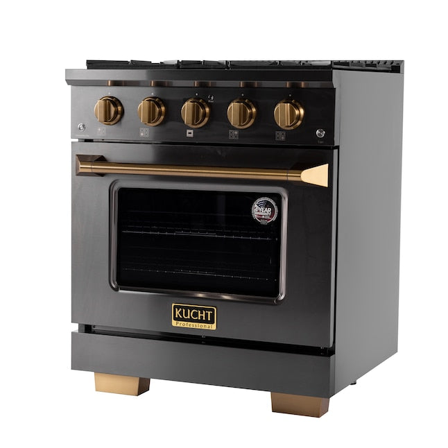 Kucht Gemstone Professional 30" 4.2 cu. ft. Natural Gas Range in Titanium Stainless Steel with Gold Accents, KEG303