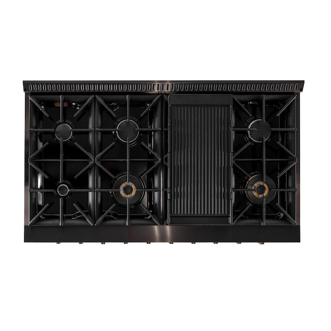 Kucht Gemstone Professional 48" 6.7 cu. ft. Natural Gas Range in Titanium Stainless Steel with Gold Accents, KEG483