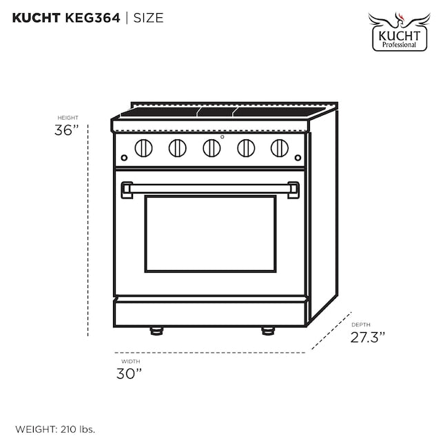 Kucht Gemstone Professional 30" 4.2 cu. ft. Dual Fuel Range in Titanium Stainless Steel with Gold Accents, KED304