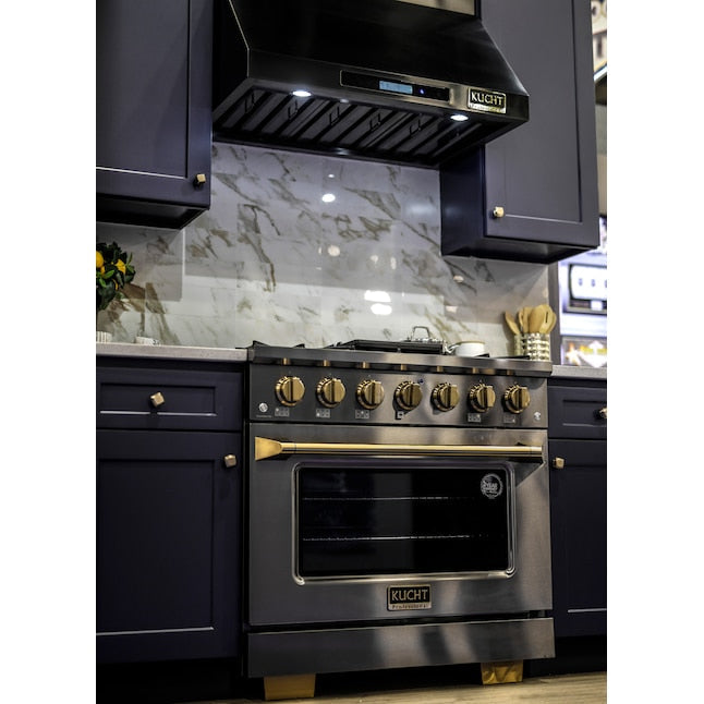 Kucht Gemstone Professional 36" 5.2 cu. ft. Natural Gas Range in Titanium Stainless Steel with Gold Accents, KEG363