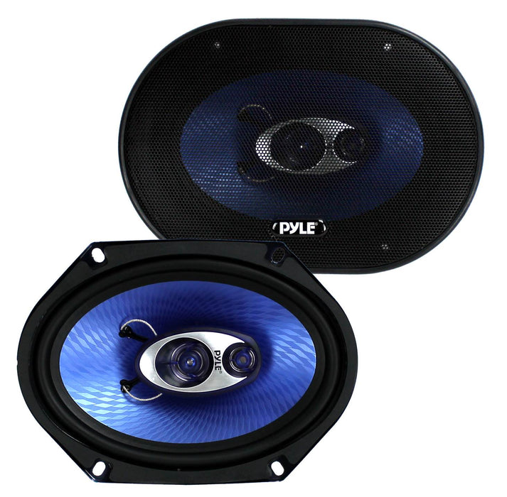 Pyle PL683BL 6x8" 360 Watt 3-Way Car Coaxial Audio Speakers Stereo, Blue (Pair)