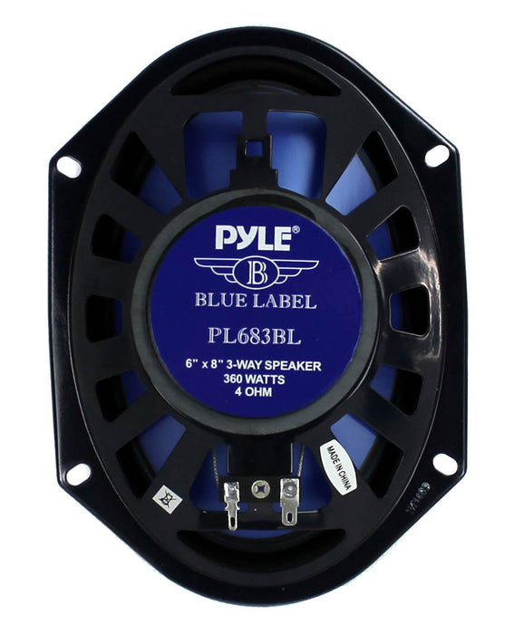 Pyle PL683BL 6x8" 360 Watt 3-Way Car Coaxial Audio Speakers Stereo, Blue (Pair)