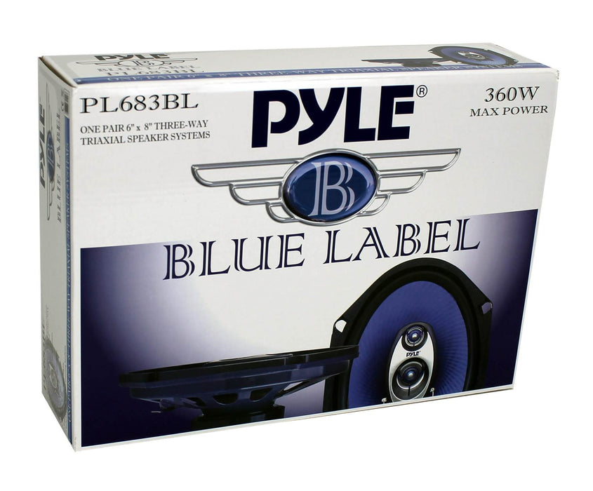 Pyle PL683BL 6x8" 360 Watt 3-Way Car Coaxial Audio Speakers Stereo, Blue (Pair)