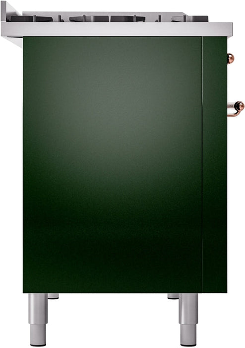 ILVE Nostalgie II 48" Dual Fuel Natural Gas Range in Emerald Green with Copper Trim, UP48FNMPEGP