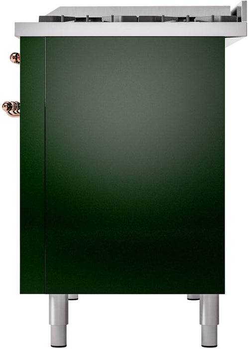 ILVE Nostalgie II 48" Dual Fuel Natural Gas Range in Emerald Green with Copper Trim, UP48FNMPEGP