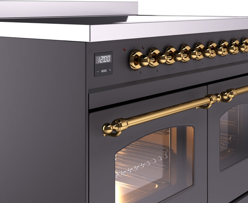 ILVE Nostalgie II 40" Induction Range with Element Stove and Electric Oven in Matte Graphite with Brass Trim, UPDI406NMPMGG