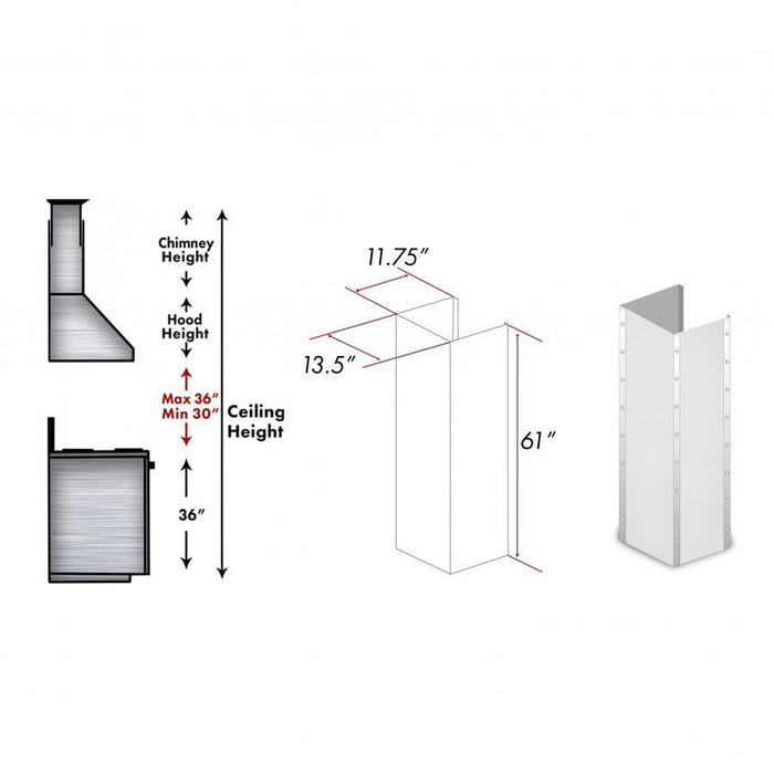 ZLINE 61 in. Stainless Steel Chimney Extension for Ceilings up to 12.5 ft, 655-4SSSS-304-E