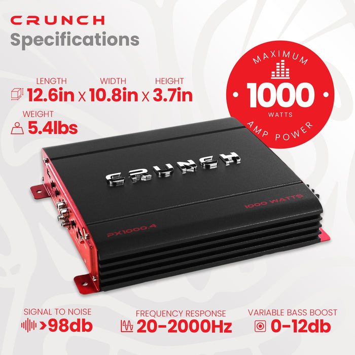 Crunch PX-1000.4 4 Channel 1000 Watt Amp A/B Class Car Stereo Power Amplifier