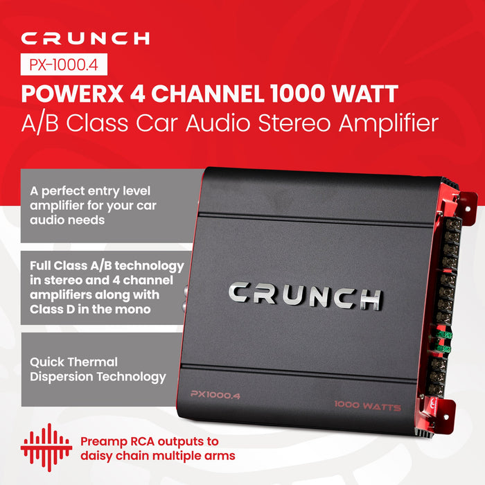 Crunch PX-1000.4 4 Channel 1000 Watt Amp A/B Class Car Stereo Power Amplifier